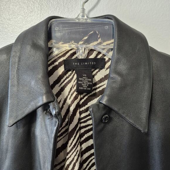 Vintage The Limited Womens Leather Black Fitted Jacket XS Zebra stripe lining - Picture 2 of 13